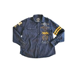 Echo Unltd Men's Long Sleeve Logo Button Up Navy Shirt Sz XL Lost Artist